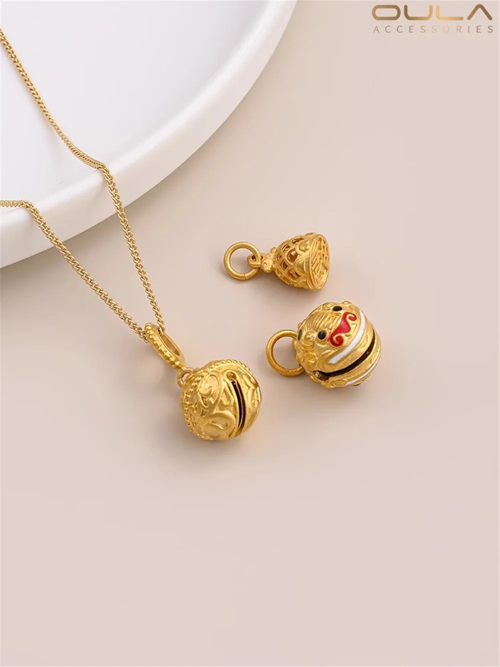 

Vietnam Qiangbao Sand Gold Huff Beast Bell Pendant Will Ring Lion Rope Necklace Diy Handmade Pendant Accessories