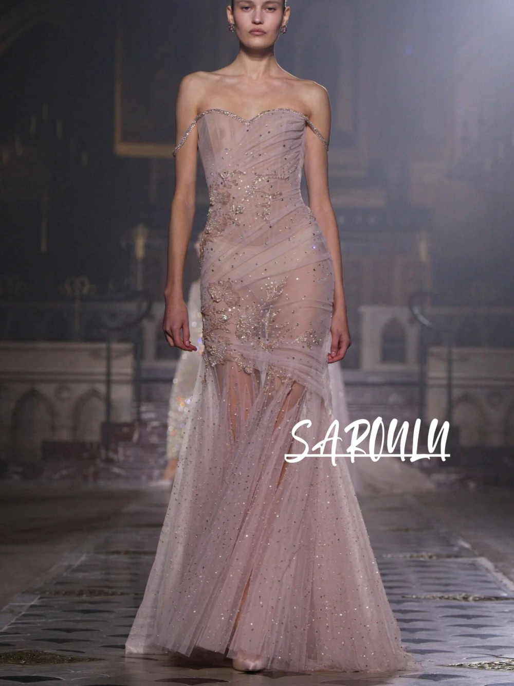 

Romantic Blush Pink Mermaid Evening Dress 3D Embroidery Sweetheart Neckline Beaded Sequin Formal Sexy Gown For Prom Customized