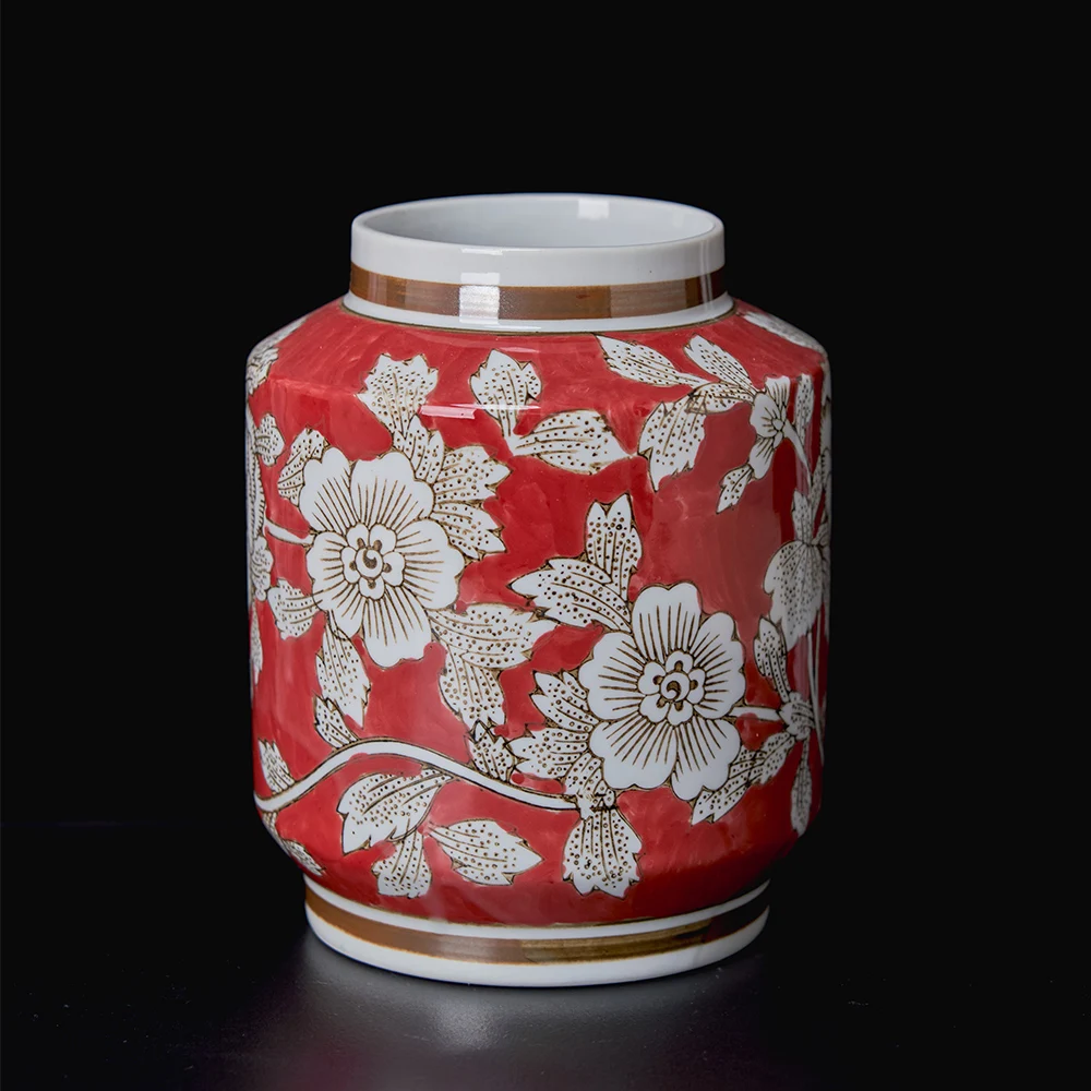 

Hollihom Jingdezhen Hand-Painted Cerc Flower Vase Bright Red Underglaze Decoration Home Decor Medium Size New Chinese Sle