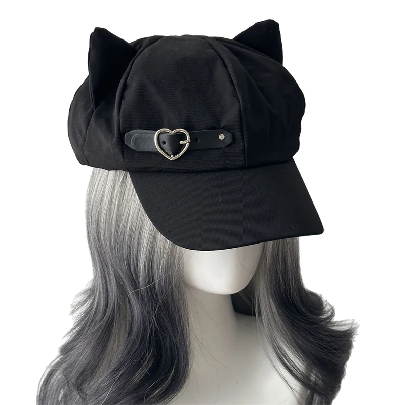 Women's Cat's Ears Harajuku Gothic Lolita Beret Y2K Girls' Steampunk Punk Zipper Handmade Sun Hat CapHotsale