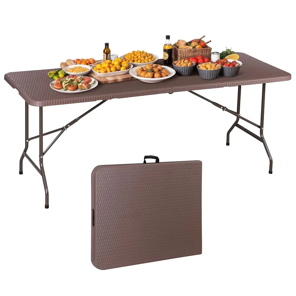 

Indoor Outdoor Heavy Duty Plastic Folding Table Portable Picnic Table Fold-In-Half Utility Table W/Handle And Steel Legs For
