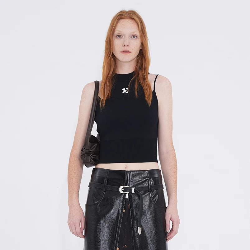 سترة نسائية مثيرة محبوكة بدون أكمام ، توب قصير بملصق فينا ، تيشيرت حمالة ، توب تانك ، ملابس صيفية ، مشد ملابس نسائية ، WA103 #6