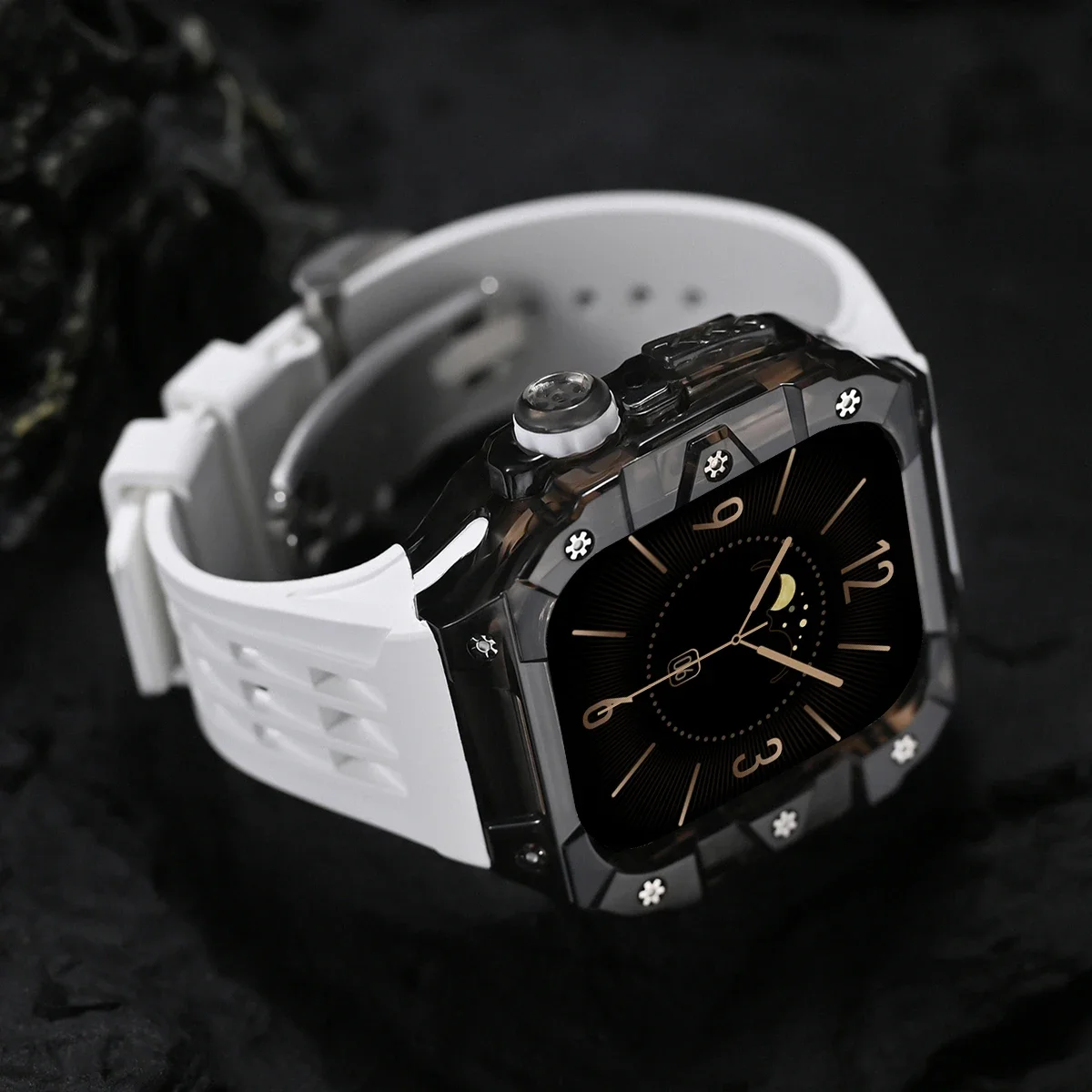 Transparent Case+Strap For Apple Watch Series 10 46MM Fluororubber Watch Band Modification Kit For iWatch S10 Butterfly Buckle
