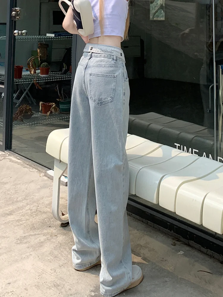 Wide Leg Jeans Women Summer Hotsweet Girls High Waist Turn-down Straight Slender Design Korean Style Casual All-match Fashion