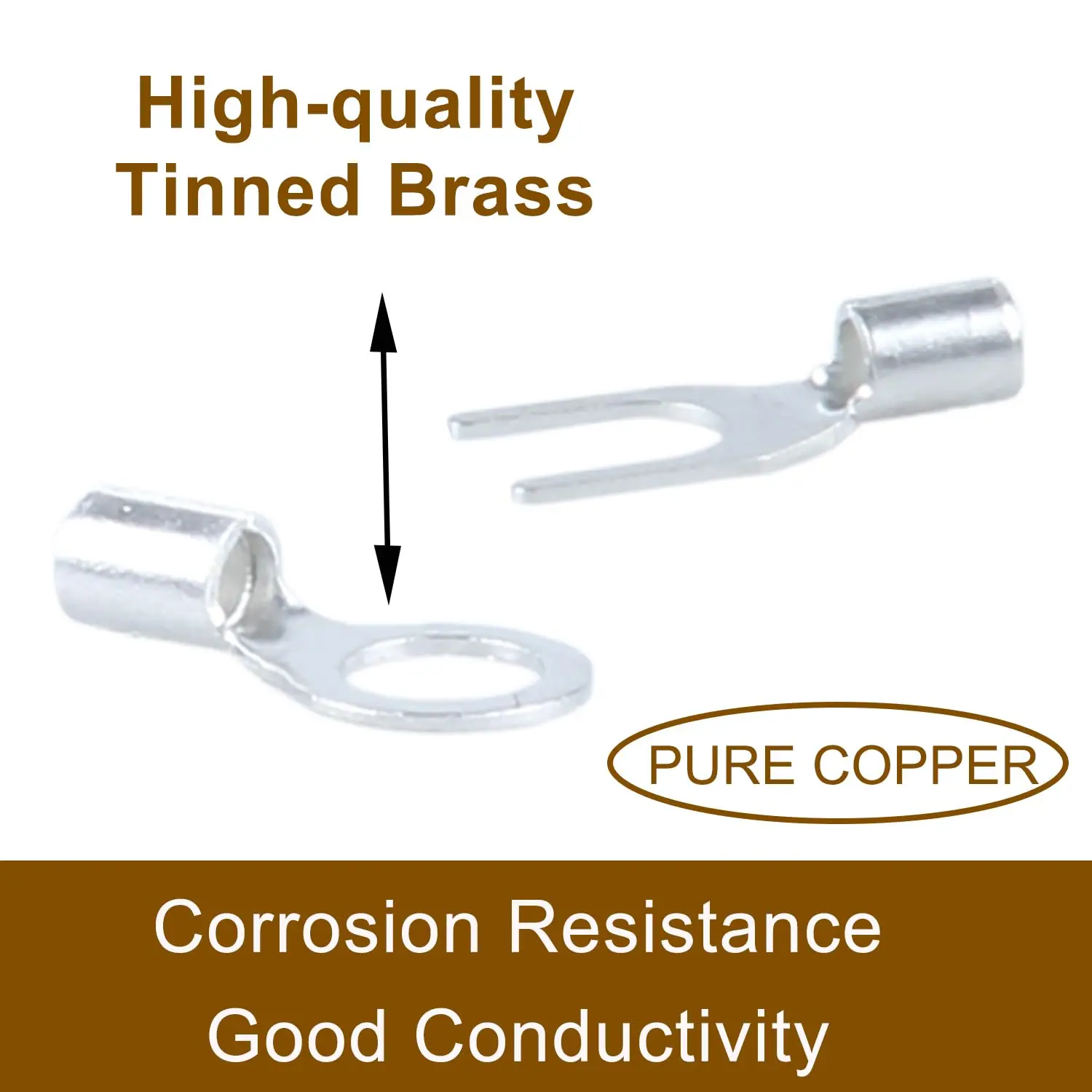 320PCS Non-Insulated Ring Terminals & Fork Electric Wire Connectors, AWG 22-16 16-14 12-10 Tinned Pure Copper Wire Lugs Battery