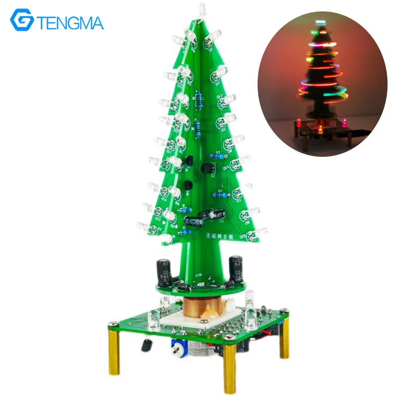 DIY Kit Music LED Stereo Rotation Christmas Tree Holiday Gift Fun Kit Electronic Production Parts Welding Training