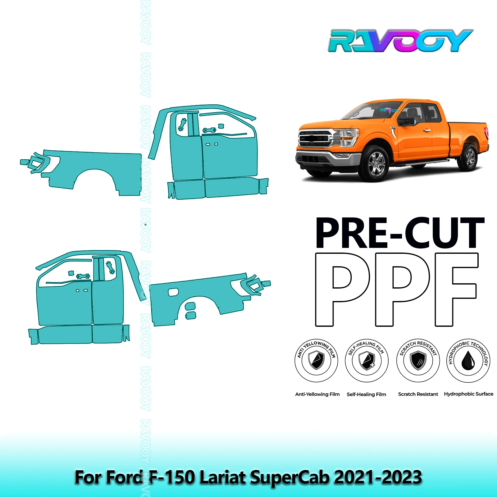 

For Ford F-150 Lariat SuperCab 2021-2023 8.5mil Clear Matte Pre-Cut PPF Door & A/B Pillar Kit TPU Paint Protection Film Set