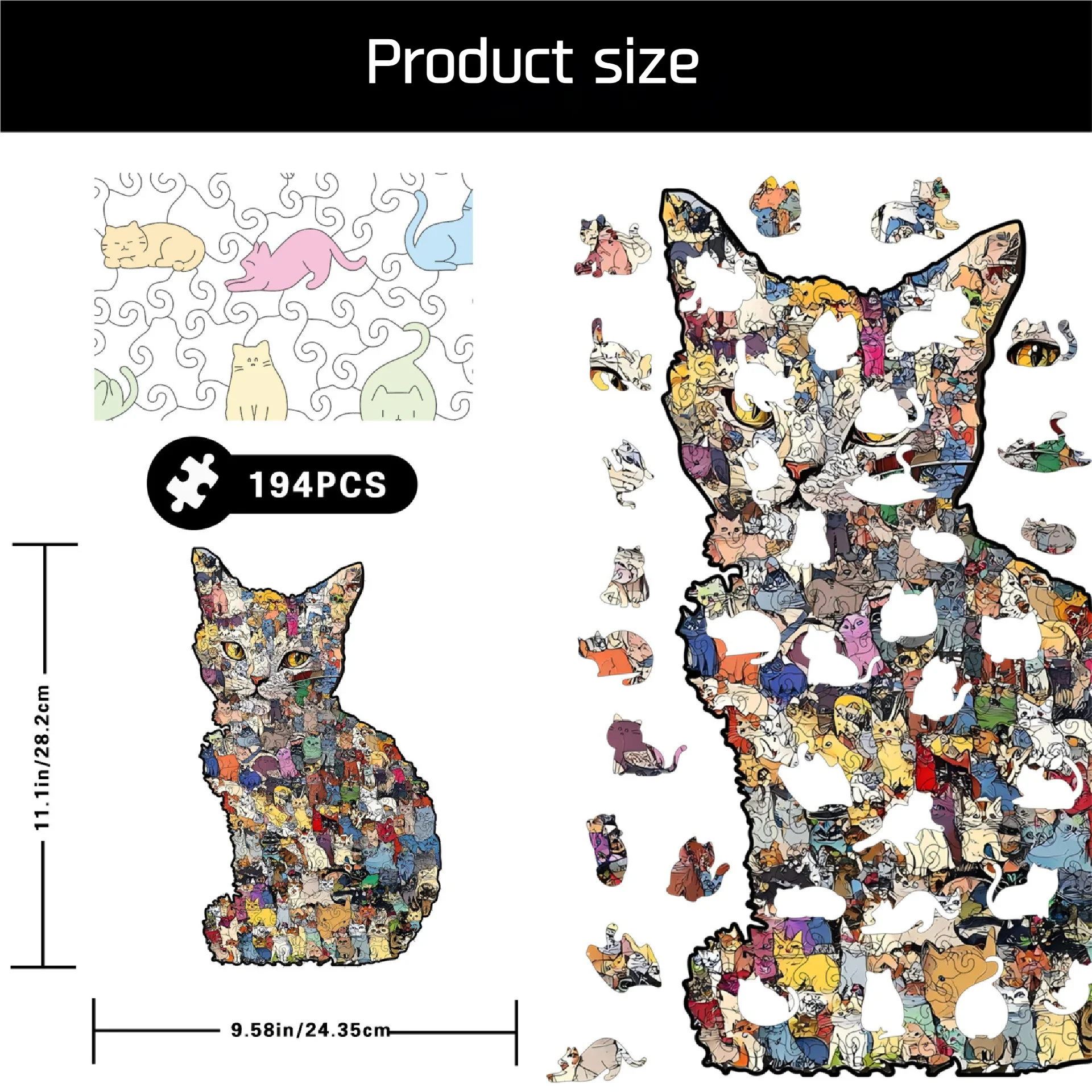 194 pezzi puzzle in legno a forma di gatto puzzle irregolare pezzi gioco compleanno regali di Natale per gli amanti dei gatti salvadanaio decorazioni per la casa