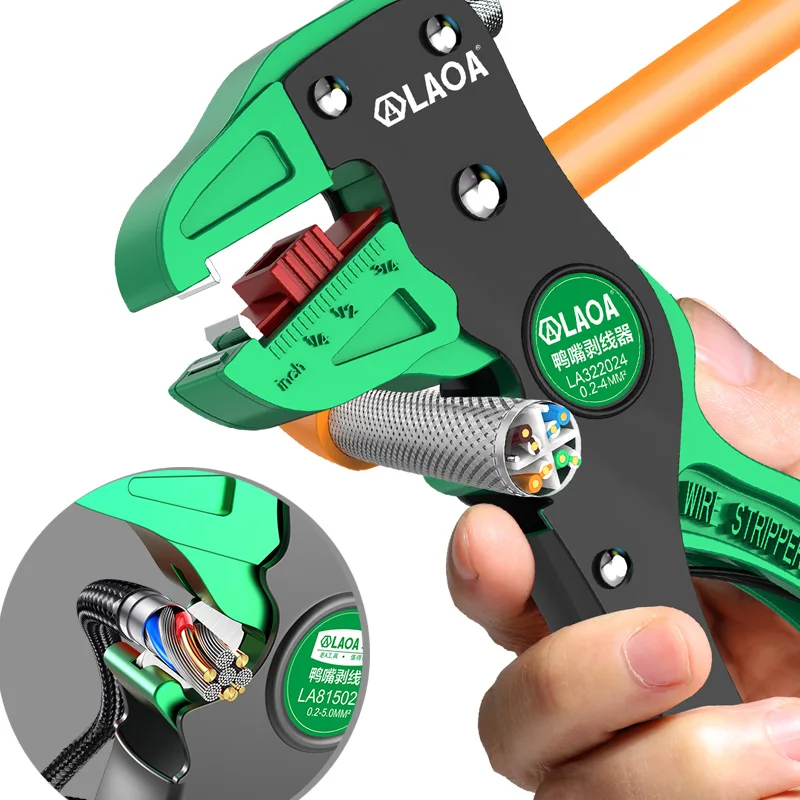 LAOA Mini Automatic Wire Stripper Wire Cutter Duckbill Adjustable Cable Stripper Tool Flat Wire Single Multi-Wire 0.2-4.0mm²