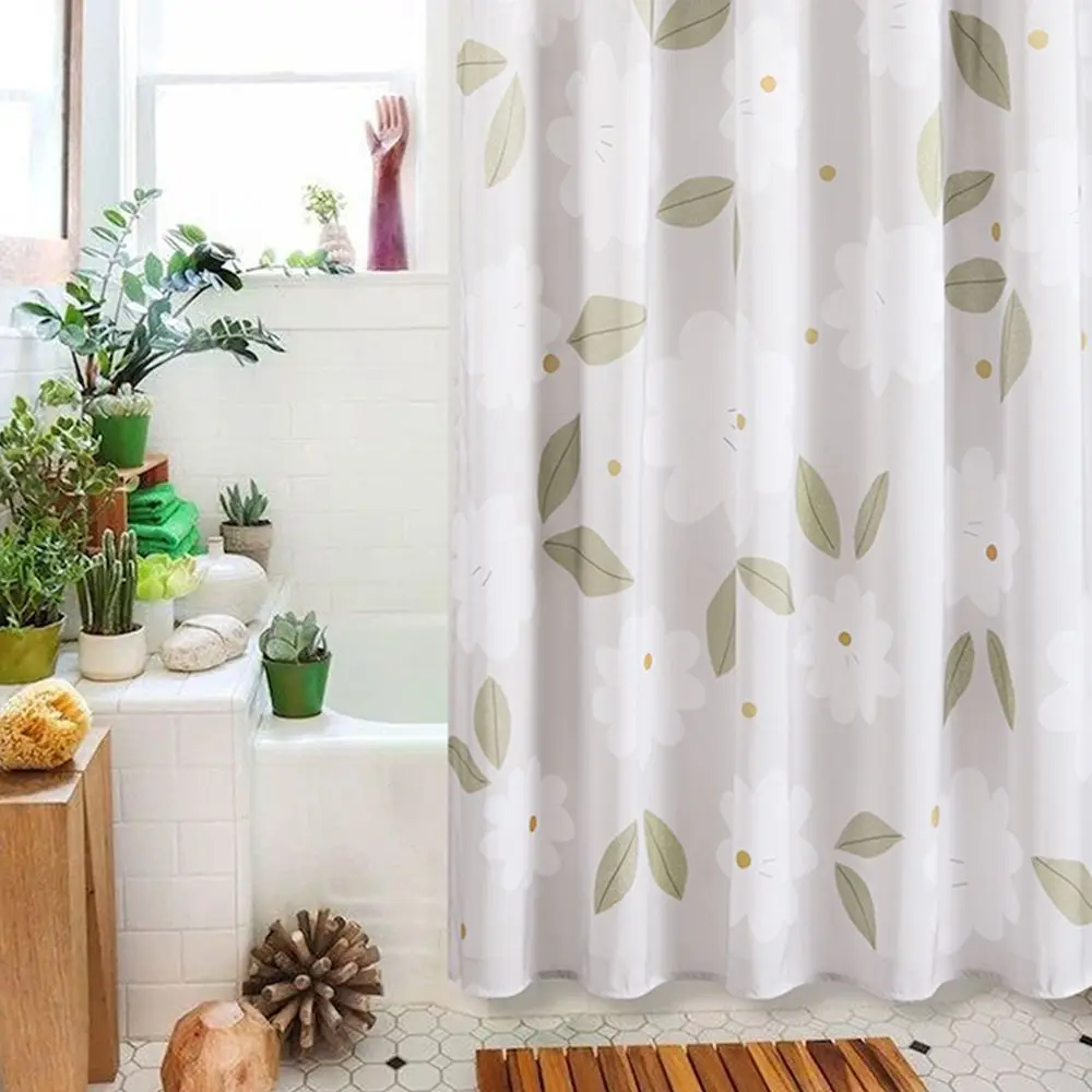 Shower Curtain with Hooks, Waterproof Fabric, Thick Mildewproof, Home Curtains, Bathroom Curtains, Not in Summer, Flowers Style