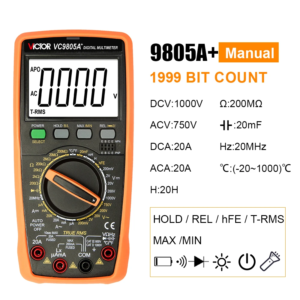 NEW VC9805A+ Uses The LCD With 27mm-high Figure Good Performance Digital Multimeter