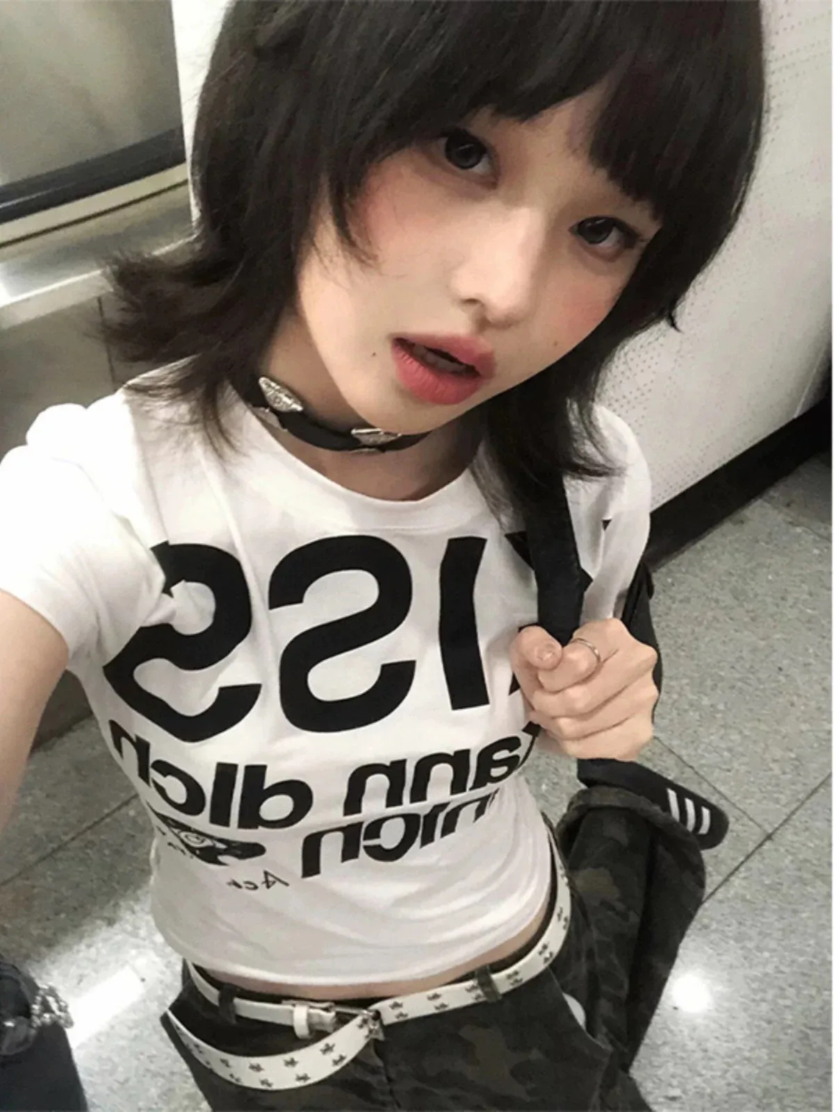 Tonngirls Y2k Print Letter T Shirt Women Skinny Short Sleeve Japanese 2000s Crop Tops Vintage Grunge Tops American Retro Tshirts