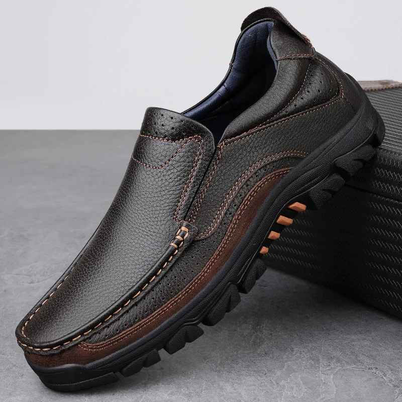 

Мужские деловые повседневные туфли на весну-осень, с цветовыми блоками, перфорированные, дышащие, удобные, высококачественные, больших размеров (37-48)