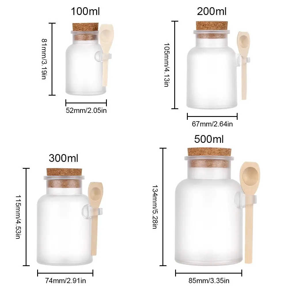 100-500g Portable Organizer Refillable Bath Salt Bottle Cork Stopper Storage Container Frosted Seal Jar