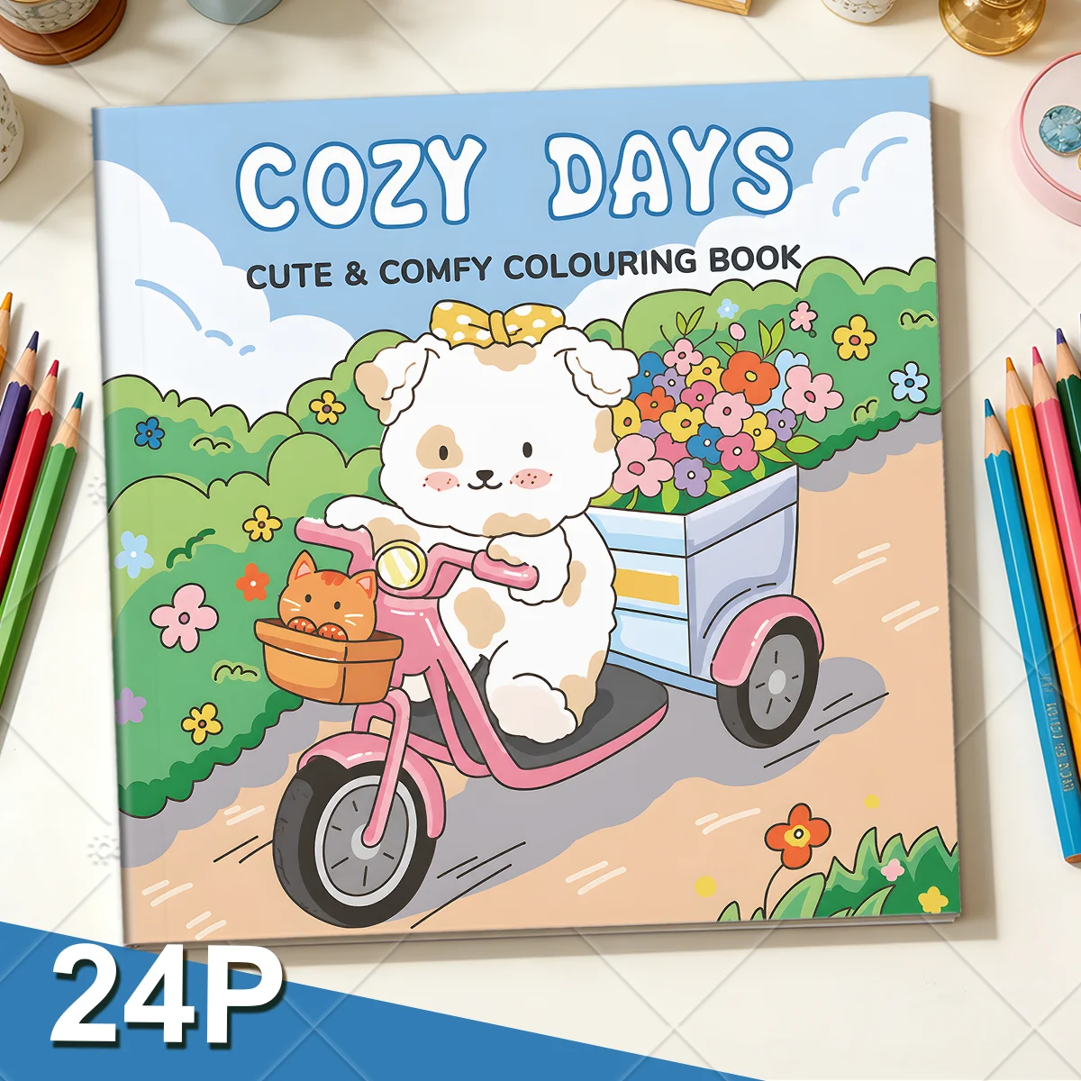 Cozy Days Adult Coloring Book, Cute Puppy Pet Outdoor Floral Illustrations, Stress & Anxiety Relief, Relaxing Art Therapy Book ﻿