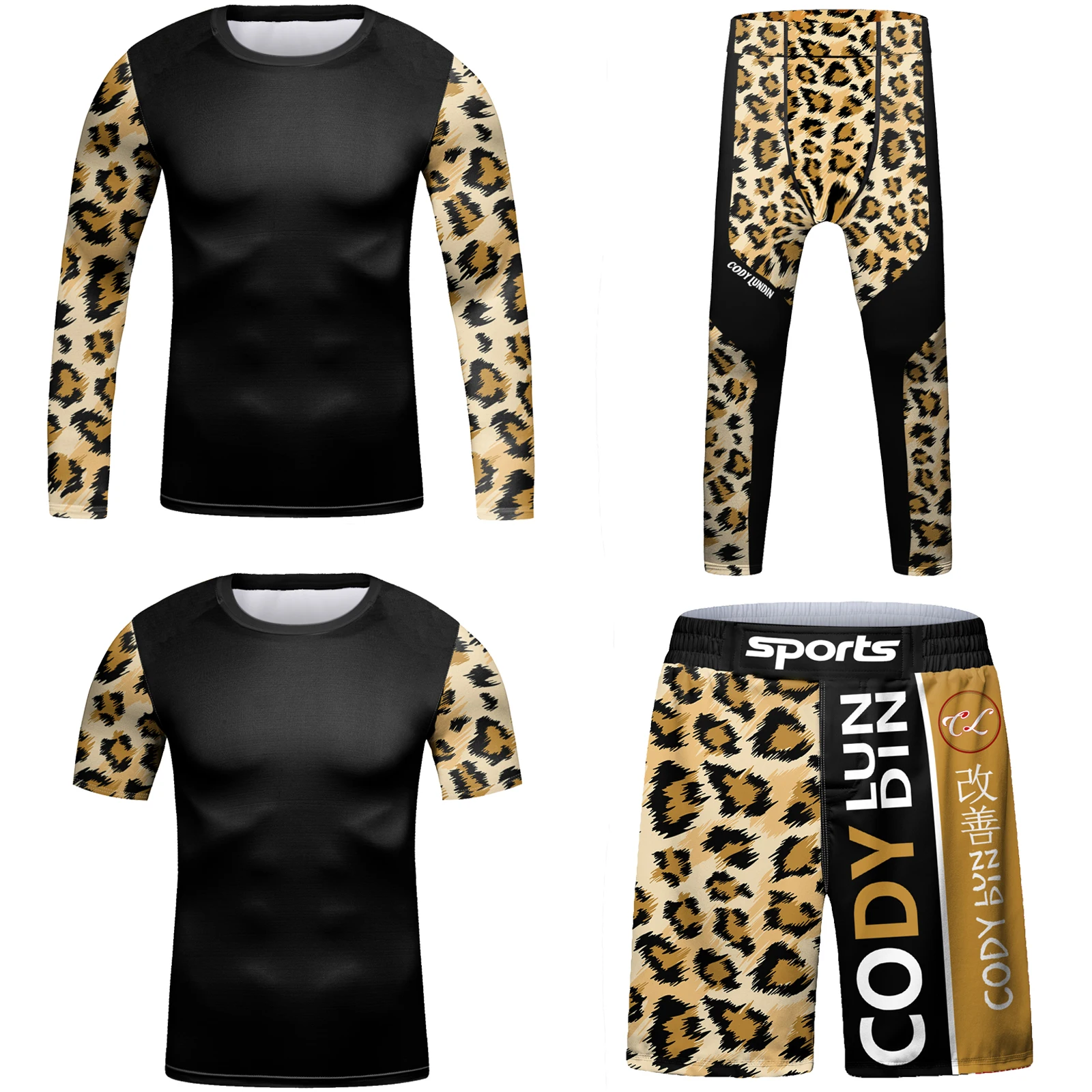 Cody Kids Long Sleeve BJJ Rashguard+MMA Shorts No Gi Fighting Compression Boy Shirt Custom Children Grappling Kickboxing Jersey