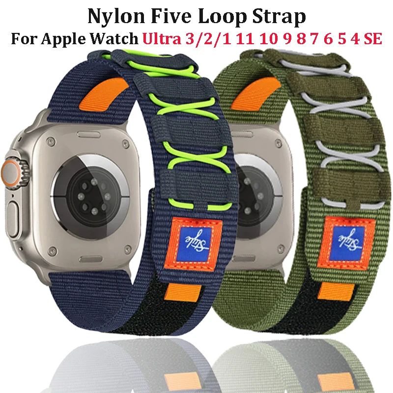 Nylon-Fünf-Loop-Armband für Apple Watch Ultra 3/2 49 mm 11 10 42/46 mm 9 8 7 6 5 4 SE Sportarmband Armband iWatch 45/44/41/40 mm