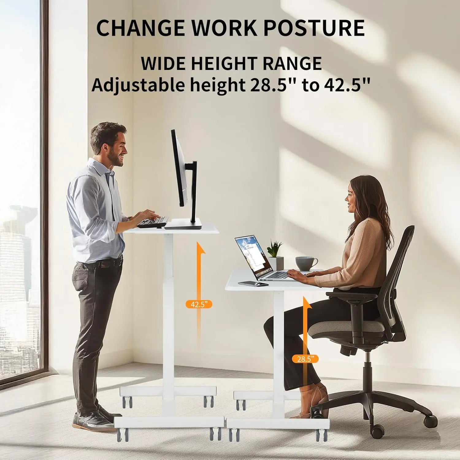 Mobile Small Standing Desk - Rolling Desk With Adjustable Height And Lockable Wheels, Sit-Stand Laptop Table, Portable Com