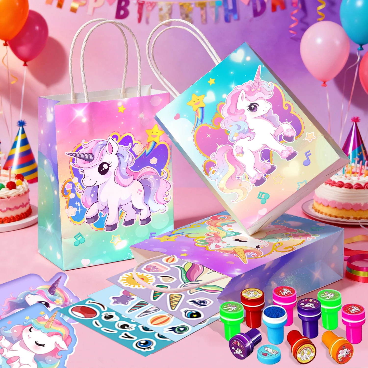 84 Pcs Unicorn Party Favors Including Make Your Own Unicorn Stickers & Unicorn Birthday Party Favors Bags Pens Notebooks Scratch Cards Etc Unicorn Birthday Favors for Unicorn Birthday Party Supplies