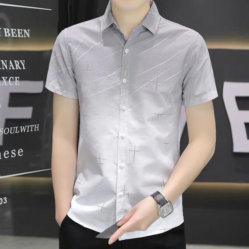 

Men's Summer Ice Silk Short Sleeve Shirt Ultra-Thin Lightweight Gradient Color Casual Square Collar Stylish Breathable Top