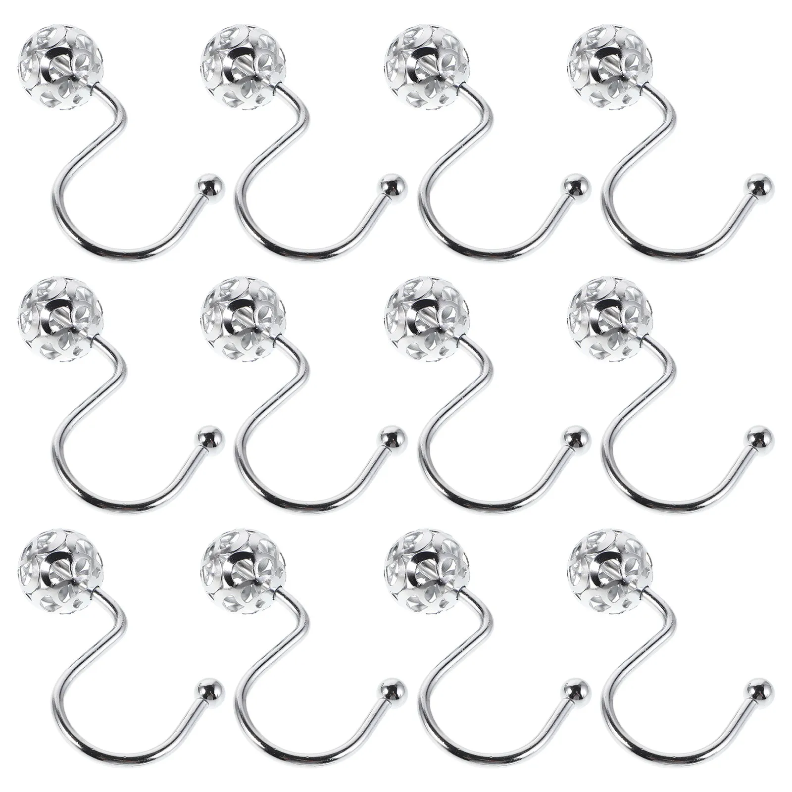 12Pcs Stainless Steel Roller Shower Curtain Hooks S-Shape for Shower Curtains Window Drapes Effortless Sliding Rustproof