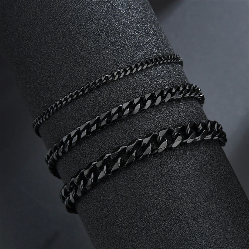 Hip Hop Stainless Steel Cuban Chain Bracelet For Women 3 5 7 mm Simple Stainless Steel Men Bracelet Gold Color Jewelry