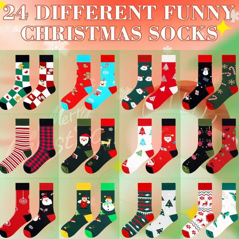 Christmas Socks Advent Calendar Funny Christmas Socks 24 Days Of Advent Box Socks Different Christmas Patterns 12 Pair Socks