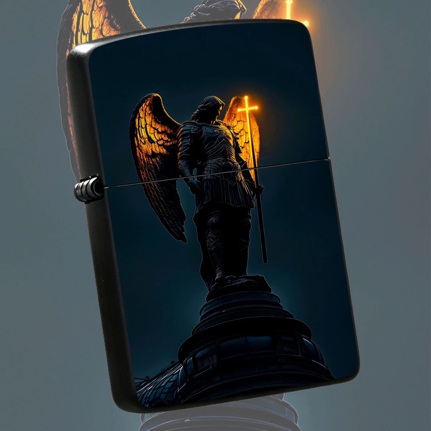 Vintage Archangel Engraved, Dark Armored Angel Pattern Durable Housing Windproof Portable, Men'S Collectible Practical  Igniter , Ideal Exquisite Gift For Boyfriend Father Veteran, Desktop Decorative Cool Daily Use Gadget A Fun And Humorous