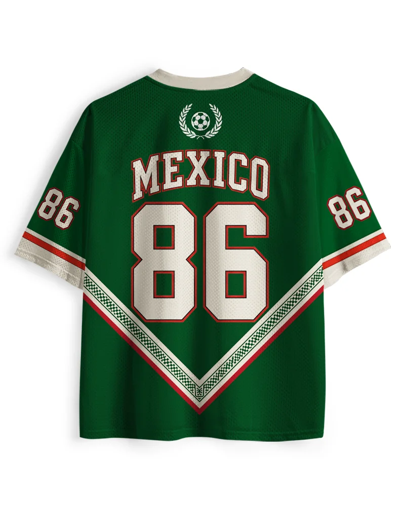 American Retro Mexican Football Niche Mesh 3D Printed Men's and Women's Loose and Breathable Short Sleeves