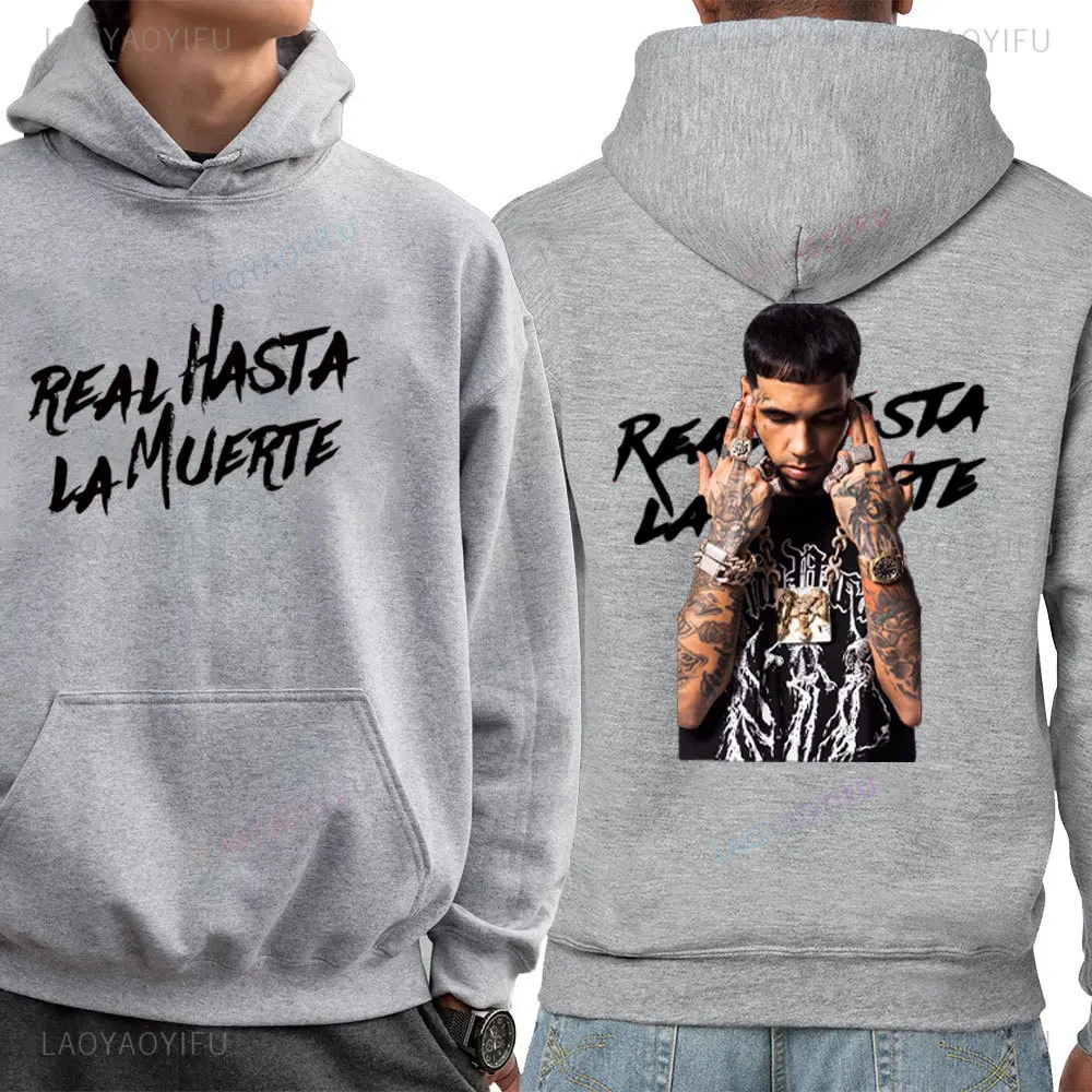 Moda rapero Anuel Aa jersey Real Hasta La Muerte gráfico Sudadera con capucha hombres mujeres algodón Hip Hop Sudadera con capucha ropa de calle de manga larga