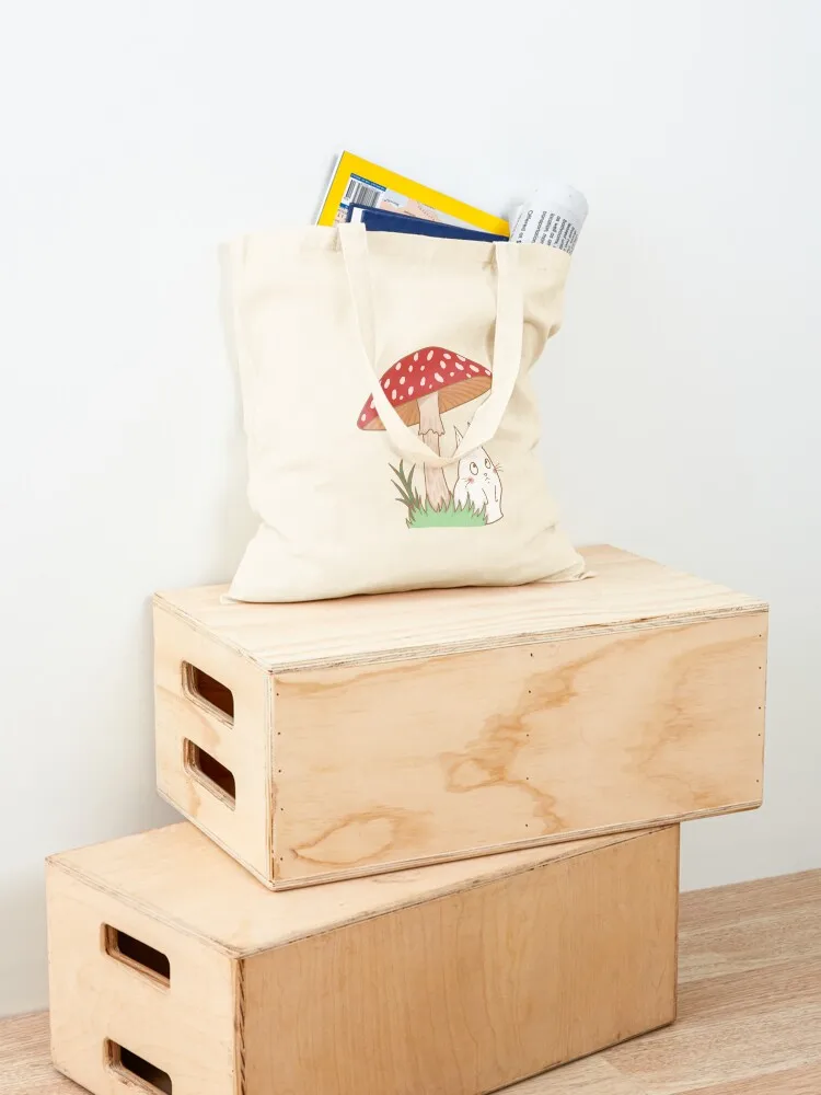 Baby Bunny Under a Mushroom Tote Bag large size bags bags woman 2025 the tote bag canvas tote bags