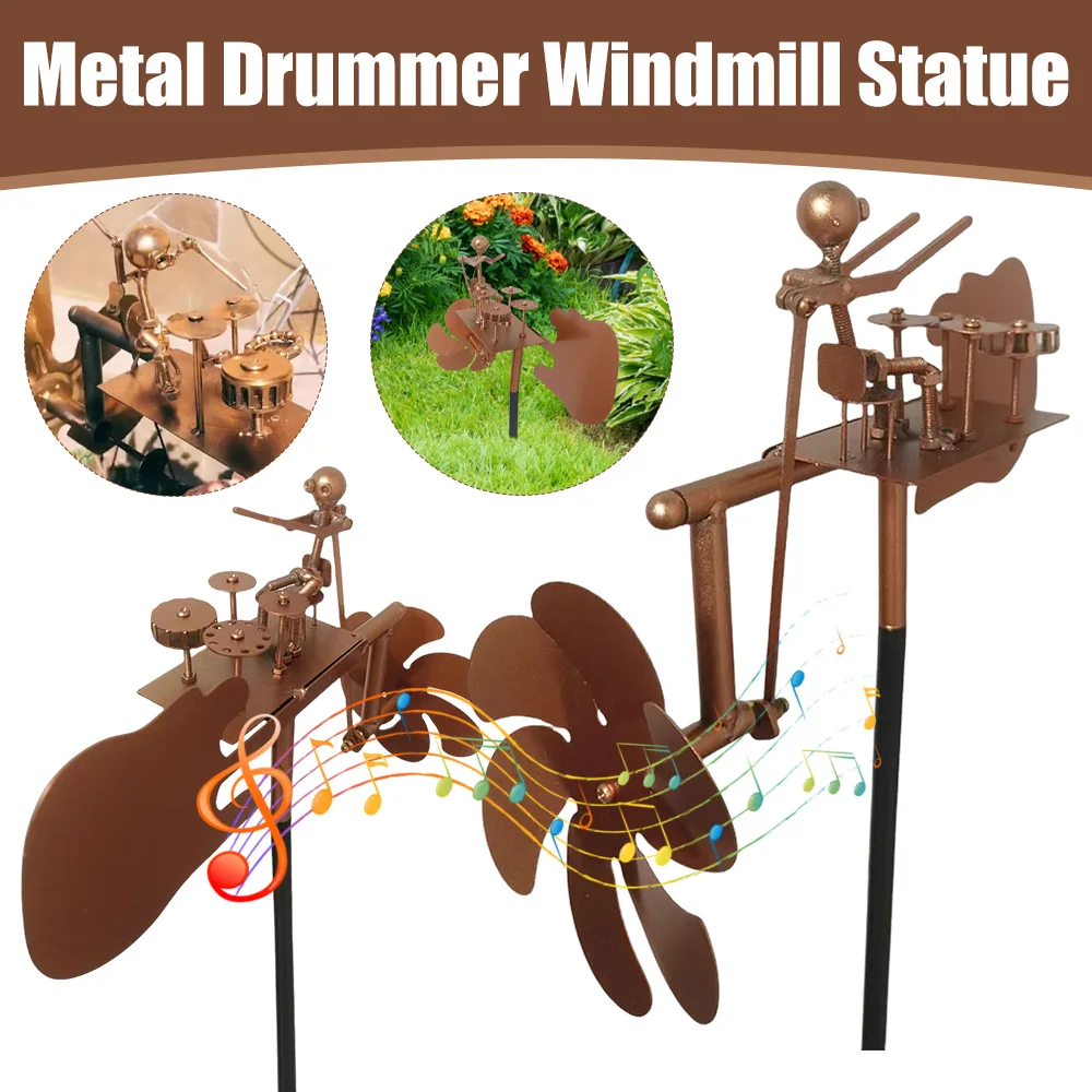 

DIY Handcrafted Metal Drummer Windmill Statue Spins with Wind Steampunk Percussionist Music Wind Spinner Garden Decoration