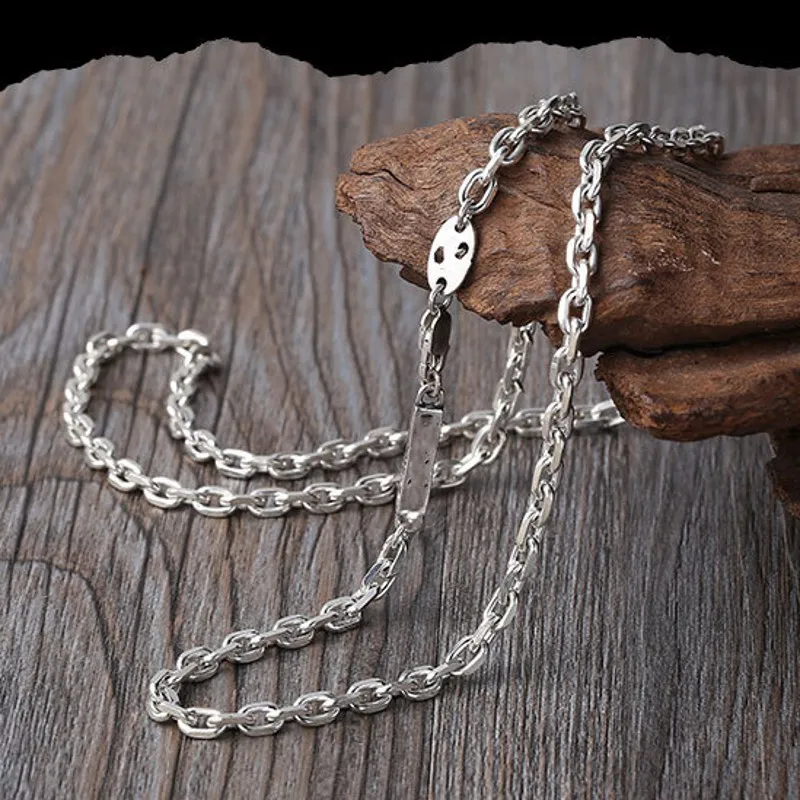 

BOCAI S925 Серебряная индивидуальная длинная цепочка для свитера 4 мм женское ожерелье цепочка на ключицы простое мужское ожерелье квадратная цепочка для женщин