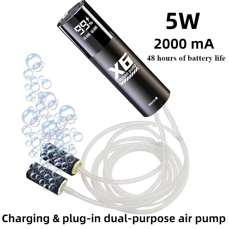 5W USB Rechargeable Oxygen Pump for Outdoor Fishing/Aquarium, Portable Aerator with 48H Runtime for Night Fishing