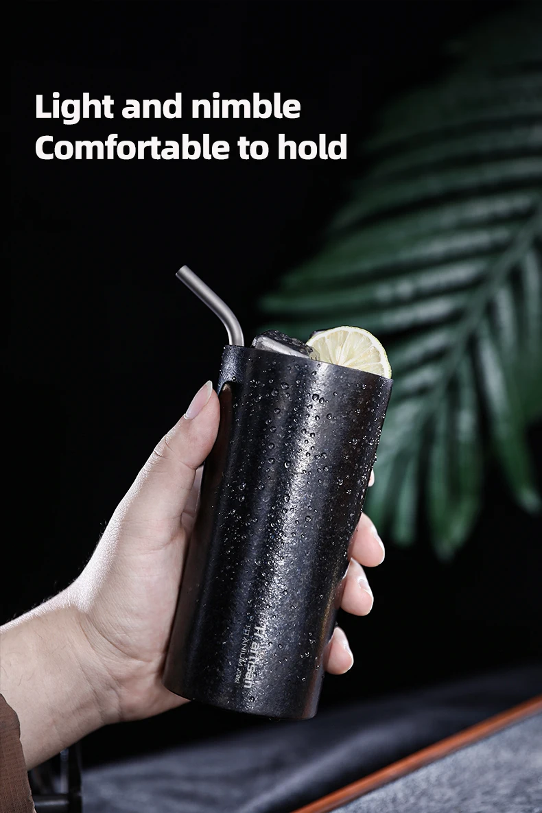 Tiartisan 380ml Reintitan Doppelwandiger Bierbecher Outdoor Camping Ultraleichter Saft- und Kaffeebecher – Detail 4