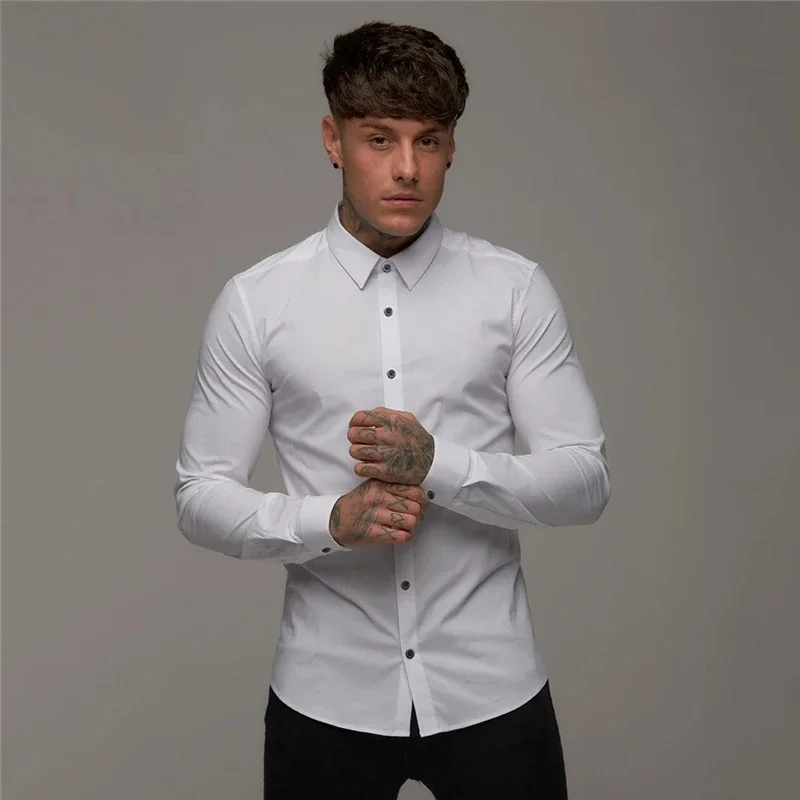 Men\'s Fashion Long Sleeve Plain Casual Shirt Super Slim Fit Male Social Business Dress Shirts Brand For Men Soft Comfortable