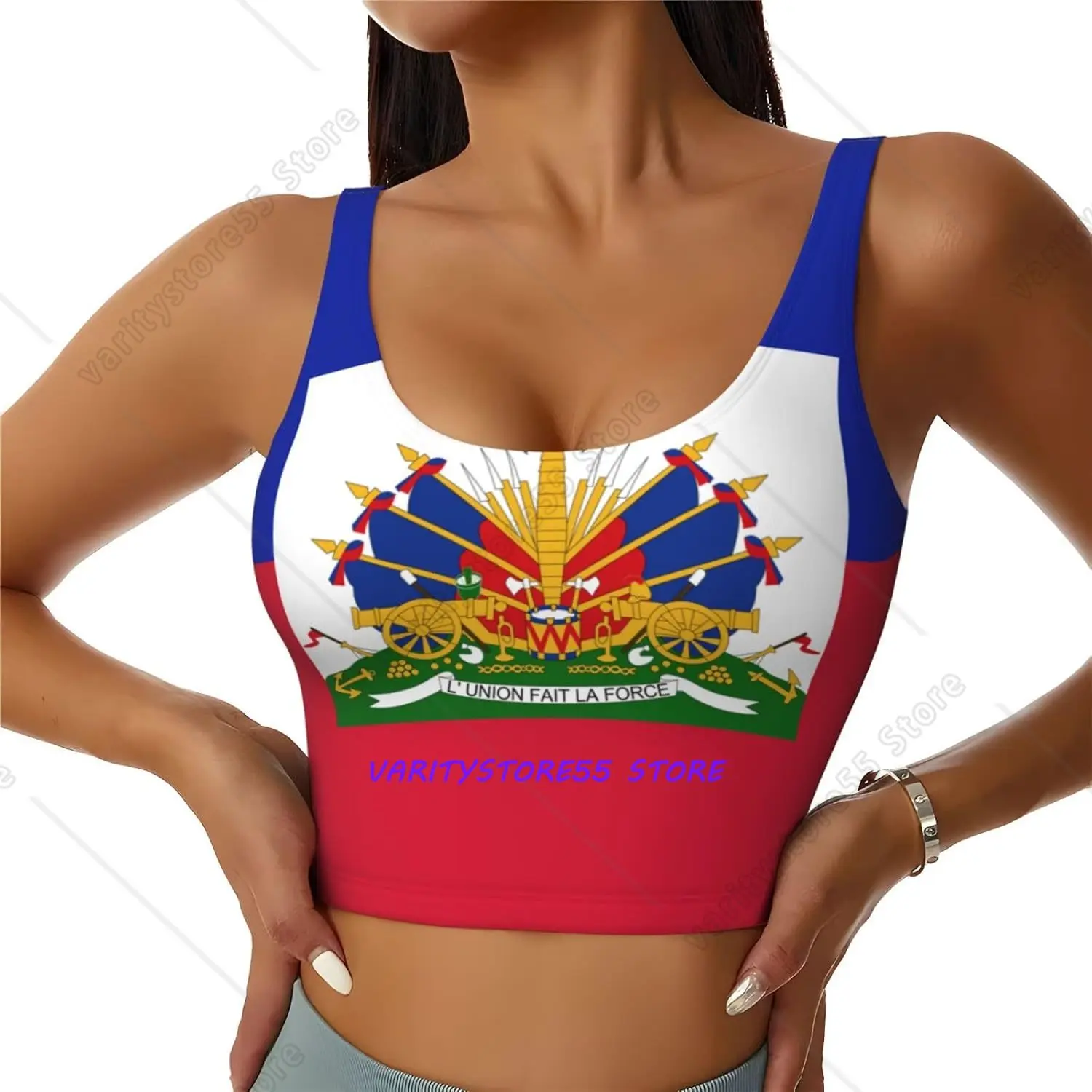 Haitian Flag Women's Sports Tank Tops Sleeveless Vest Shirts Fitness Top