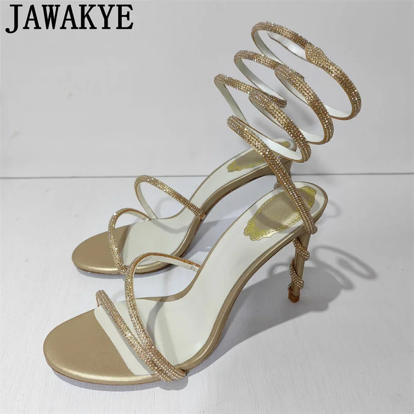 

Snake Gladiator High heels Party Shoes For Women Sexy Open Toe Stilettos Crystal Shoes Narrow band Rhinestones Sandals mujer