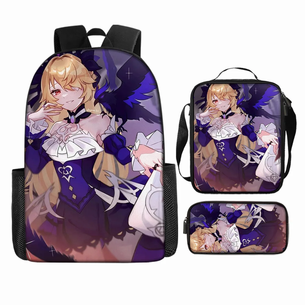 Luxury Popular Funny Novelty Genshin Impact 3D Printed 3pcs/Set pupil School Bags Laptop Daypack Backpack Lunch bag Pencil Case
