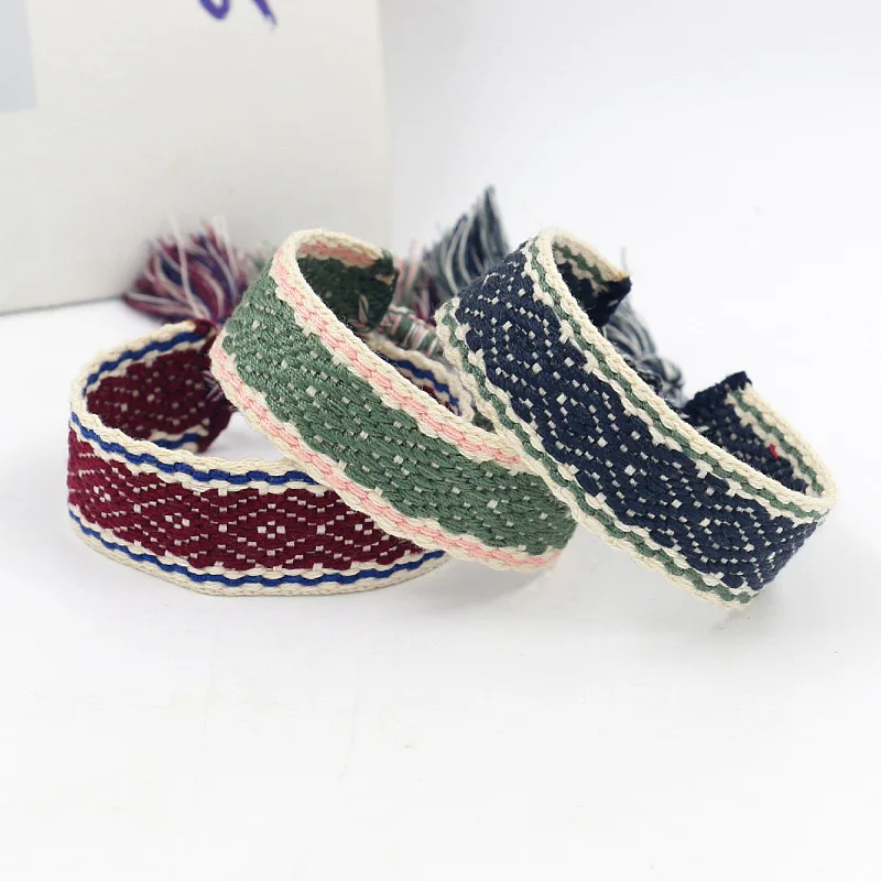 Bohemia Summer Mori Style Girl Embroidered Bow Letter Bracelet Handmade Woven Tassel Wrist Band Fashion Jewelry Wholesale Gift