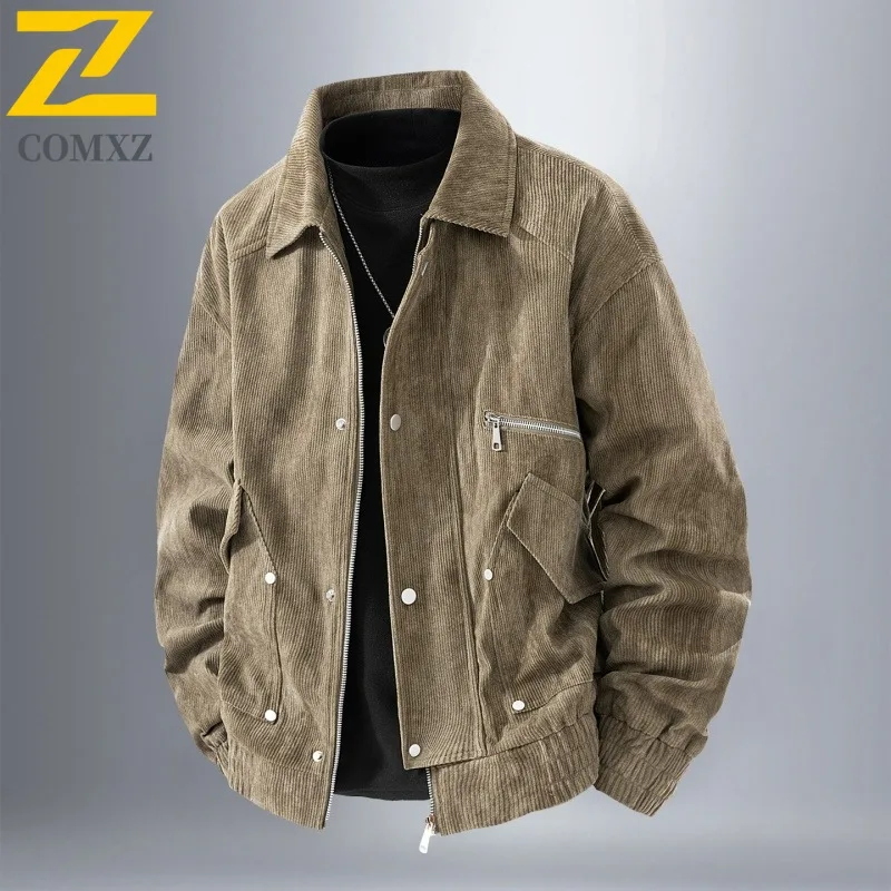 

COMXZ 2025 Мужская рабочая одежда, рубашка с длинными рукавами, осенняя свободная посадка в японском стиле с воротником-стойкой, повседневная модная куртка Bad Boy