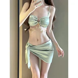 2023 Trend Women Bikini Set Light Green Sexy Push Up Swimwear 3-częściowy strój kąpielowy Letni strój kąpielowy Maillot De Bain Female