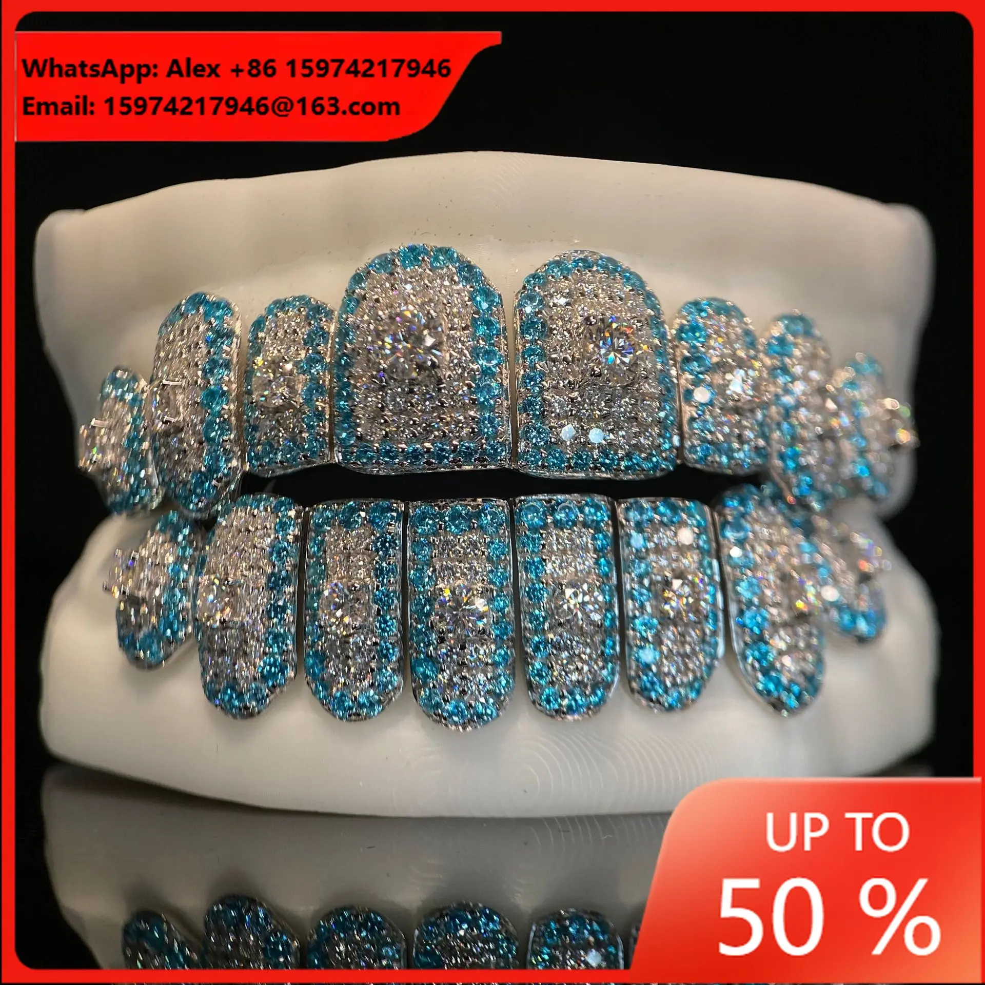 Blue Big Stone Honeycomb Grill Top 8 Bottom 8 European And American Cross-border Hot-selling Grillz