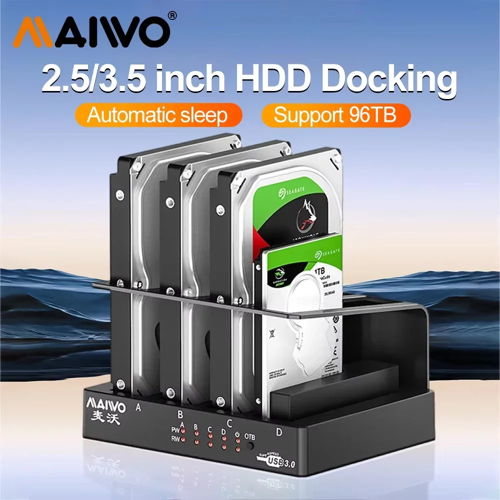 

MAIWO 2.5&3.5 inch 4 Bay Hard Drive Enclosure SATA to USB 3.0 HDD SSD External Hard Drive Docking Station with 7A power adapter