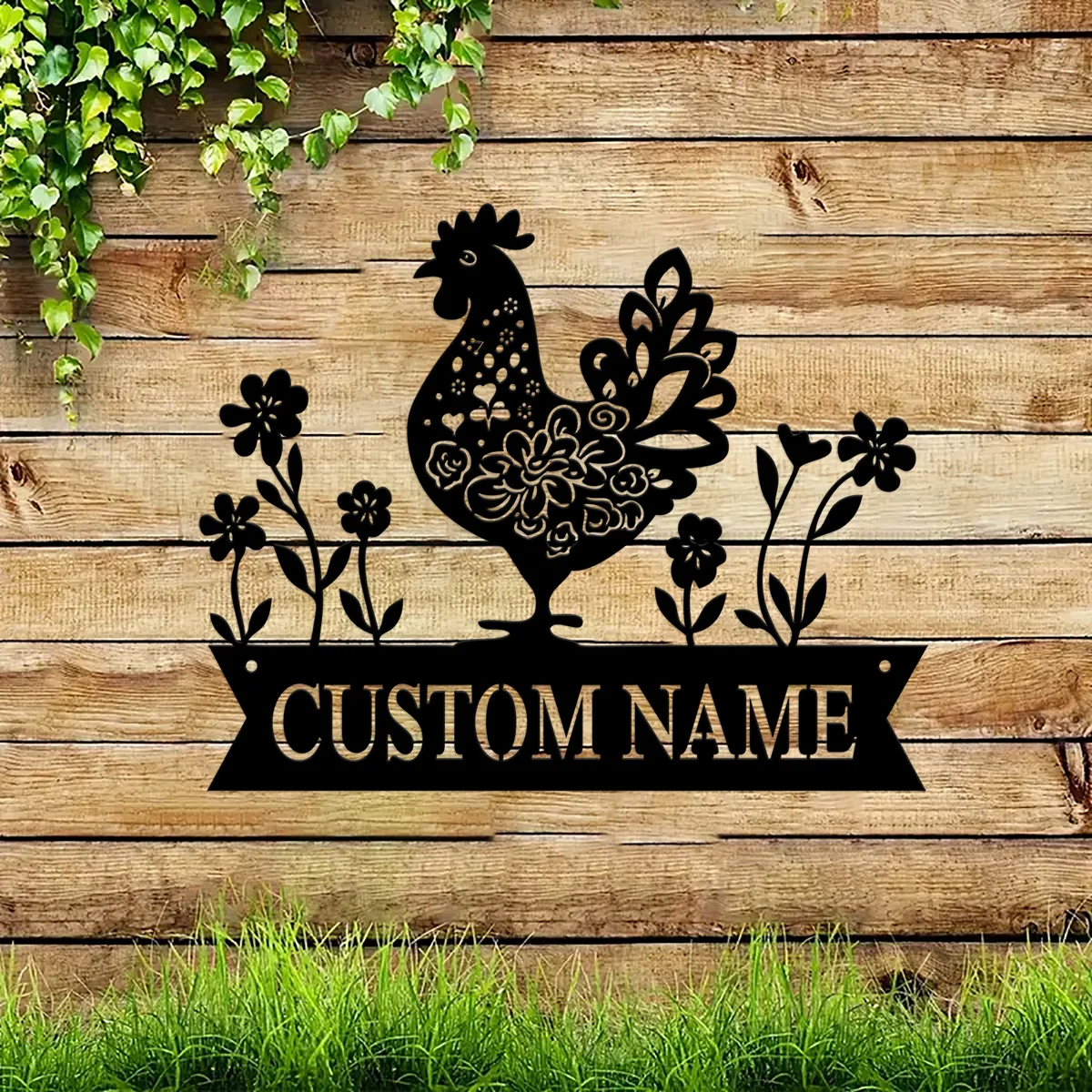 Metal Chicken Floral Custom Personalized Name Sign,Chicken Coop Sign,Chicken Farm Sign,Farm Decor,Hen House Sign,Farmhouse Decor