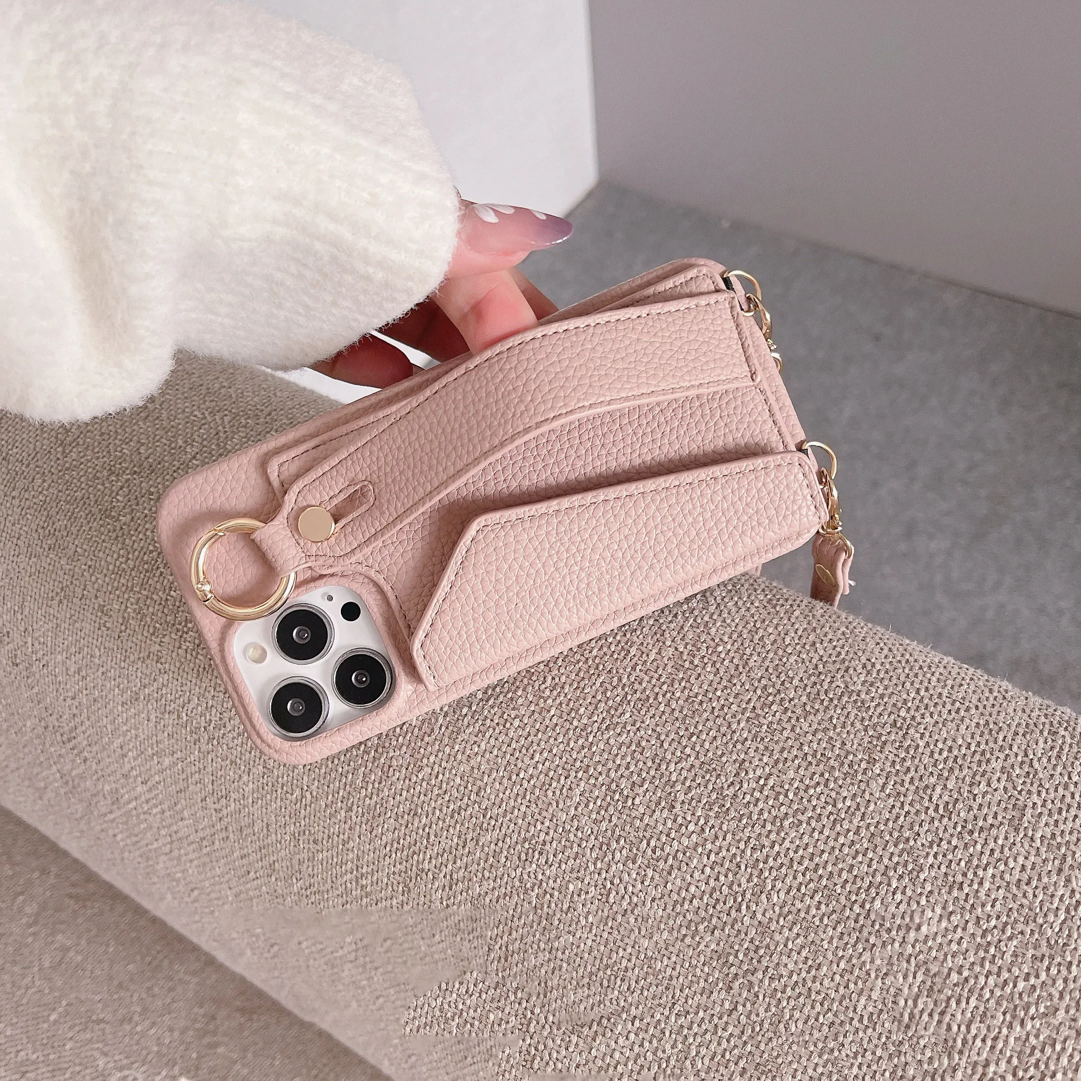 Crossbody Cards Solt Wallet Wristband Bag Case For iPhone 15 16 Pro Max 14 Plus 13 12 11 7 8 Se 2022 Lanyard Pocket litchi Cover — zdjęcie produktu 5