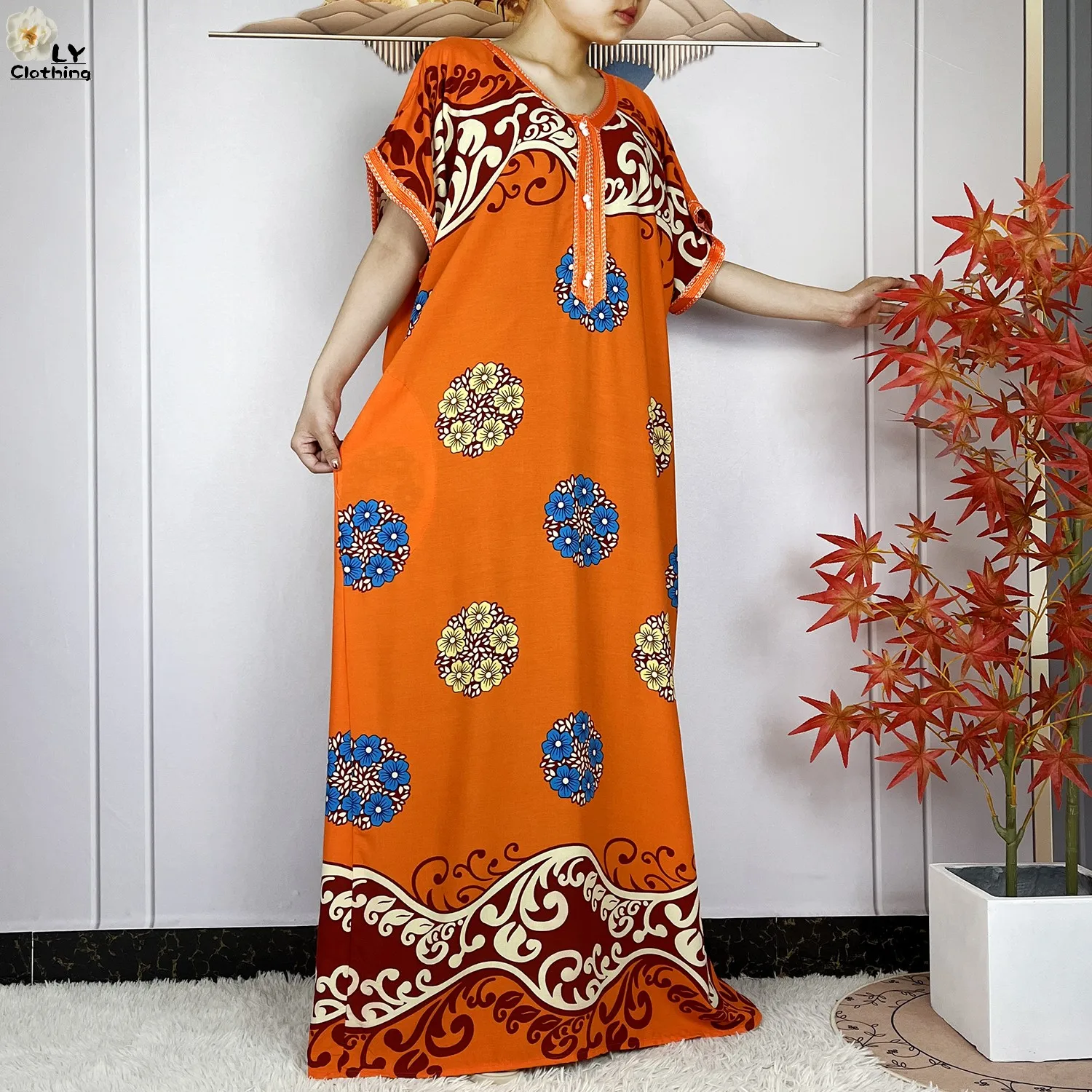 New Summer Dubai Fashion Short Sleeve Dress African Dashiki Solid Cotton Loose Caftan Lady Casual Maxi Islam Traditional Abaya