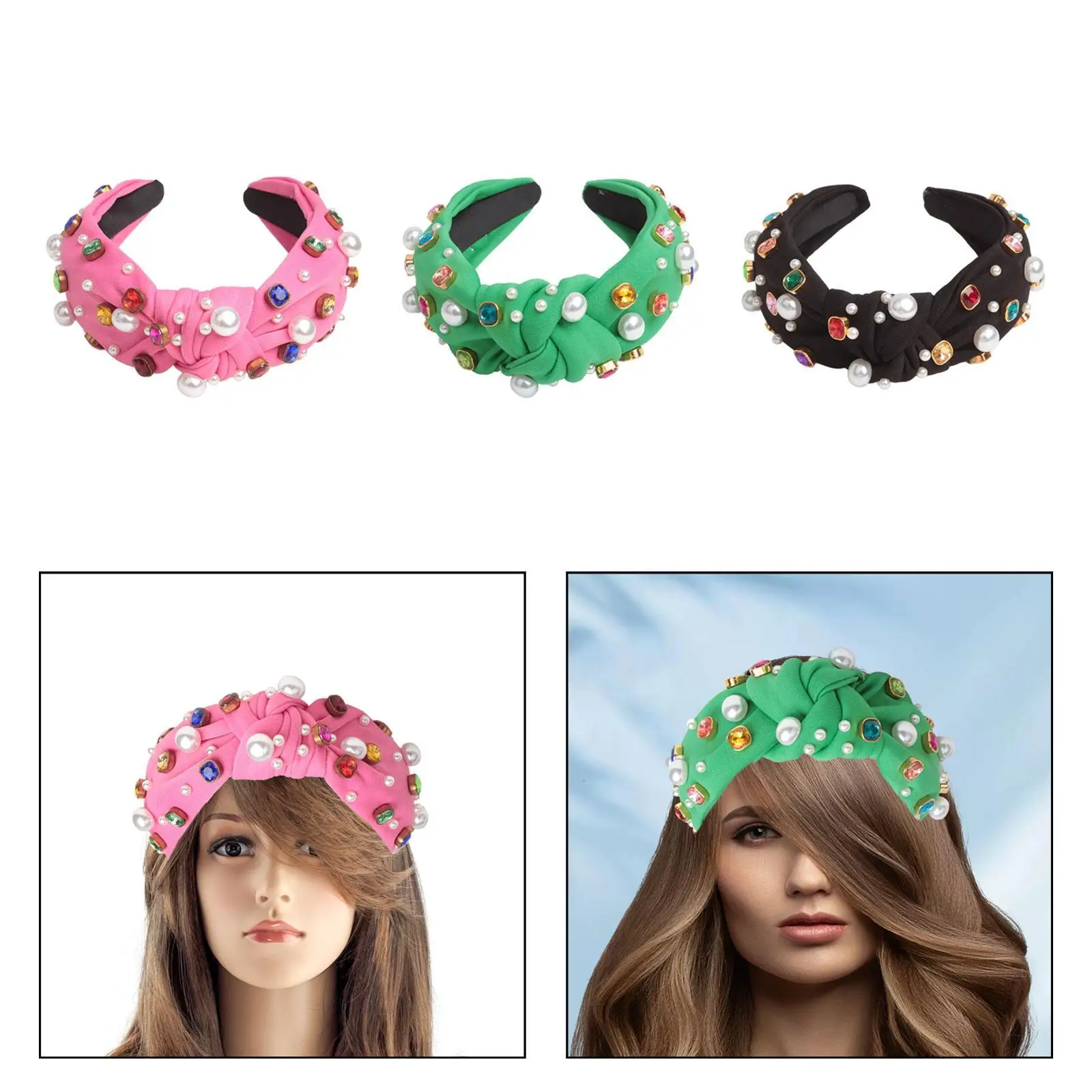 

Завязанная повязка на голову, головной убор, украшенная бисером, украшенная драгоценностями повязка для волос для женщин и девочек