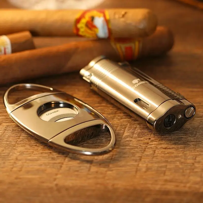 

COHIBA Cigar Accessories Luxury Cigar Lighter And Cutter Cigar Cutter And Lighter Set with gift box