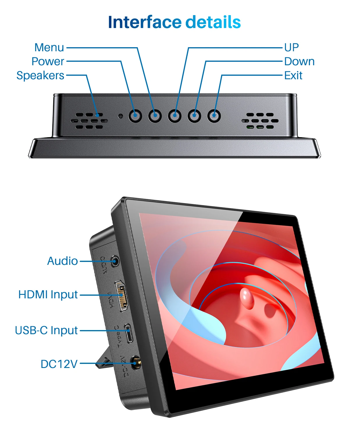 Unew Portable Monitor 7 inch Touch For Raspberry Pi 5 4 Screen Monitor 1024x600 Support HDMI Type-C Display Laptop Pi 3 4